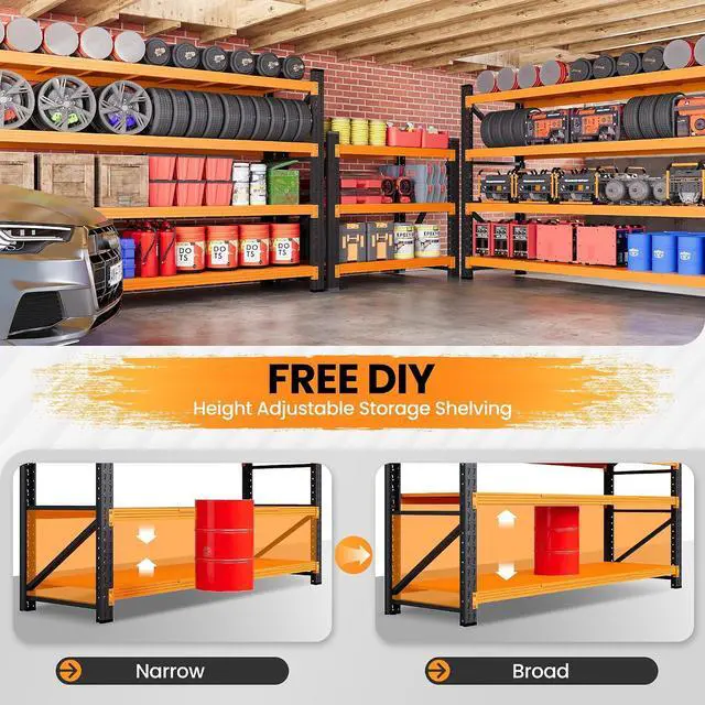 Alt view image 4 of 7 - 71W Garage Shelving Units, 5000LBS Storage Shelves Heavy Duty, 24" Deep Metal Shelving Rack, 4 Tier Large Tall Industrial Shelving , Adjustable Standing Shelf for Warehouse / Shop 71"W x 24"D x 70"H