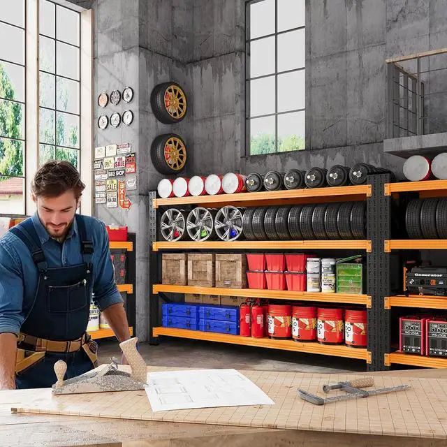 Alt view image 3 of 7 - 71W Garage Shelving Units, 5000LBS Storage Shelves Heavy Duty, 24" Deep Metal Shelving Rack, 4 Tier Large Tall Industrial Shelving , Adjustable Standing Shelf for Warehouse / Shop 71"W x 24"D x 70"H