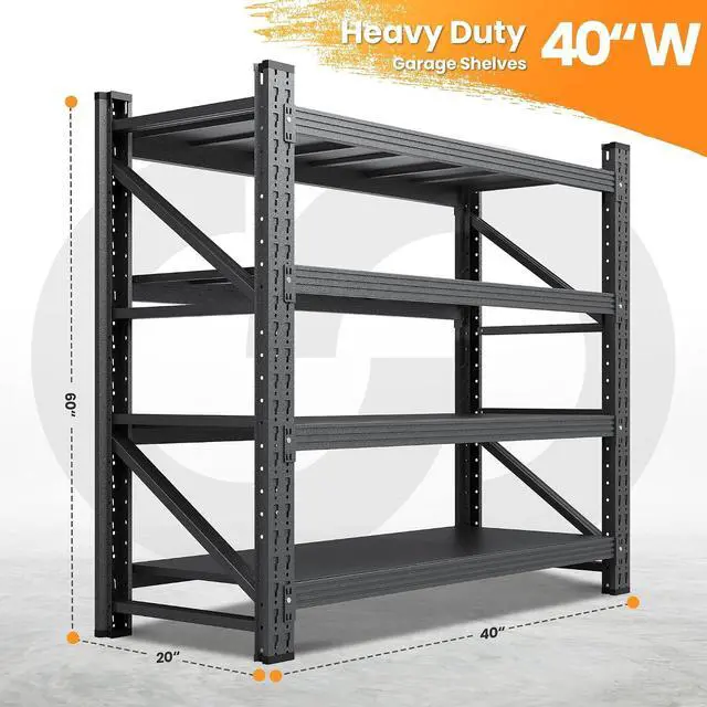 Alt view image 2 of 7 - 40W Metal Storage Shelves, 20 Deep Heavy Duty Garage Shelving Units, 4 Tier Storage rack shelf, Steel Tall Industrial Shelving , Adjustable Standing Shelf for Warehouse / Shop 40"W x 20"D x 60"H