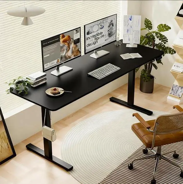 Main image of 55 Inch Electric Standing Computer Desk, Height Adjustable Gaming Desk for Home and Office Study, Walking Pad, Writing, Modern Wooden Desktop Uplift Table, Memory Height, Holds 176 lbsBlack