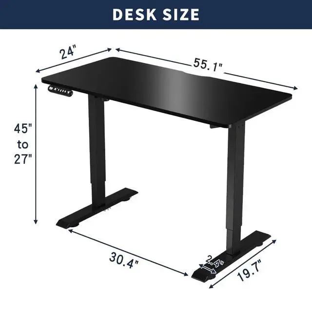 Alt view image 2 of 7 - 55 Inch Electric Standing Computer Desk, Height Adjustable Gaming Desk for Home and Office Study, Walking Pad, Writing, Modern Wooden Desktop Uplift Table, Memory Height, Holds 176 lbsBlack