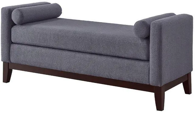 Alt view image 6 of 7 - 51" Bedroom Ottoman Bench with Rolled Pillows, Boucle Upholstered End of Bed Bench with Arms and Solid Wooden Foot, Comfort Padded Window Stool Entryway Footrest for Living Room, Apartment, Dark Gray