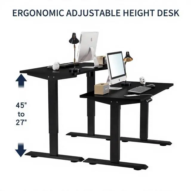 Alt view image 4 of 7 - 55 Inch Electric Standing Computer Desk, Height Adjustable Gaming Desk for Home and Office Study, Walking Pad, Writing, Modern Wooden Desktop Uplift Table, Memory Height, Holds 176 lbsBlack