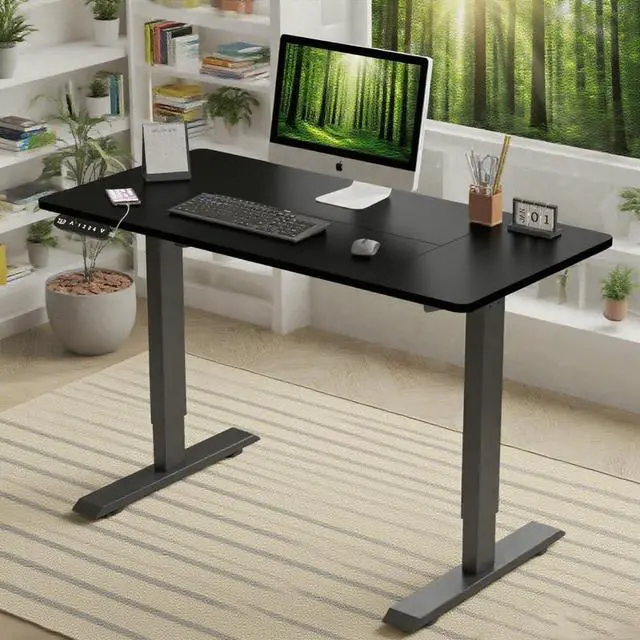 Alt view image 6 of 7 - 55 Inch Electric Standing Computer Desk, Height Adjustable Gaming Desk for Home and Office Study, Walking Pad, Writing, Modern Wooden Desktop Uplift Table, Memory Height, Holds 176 lbsBlack