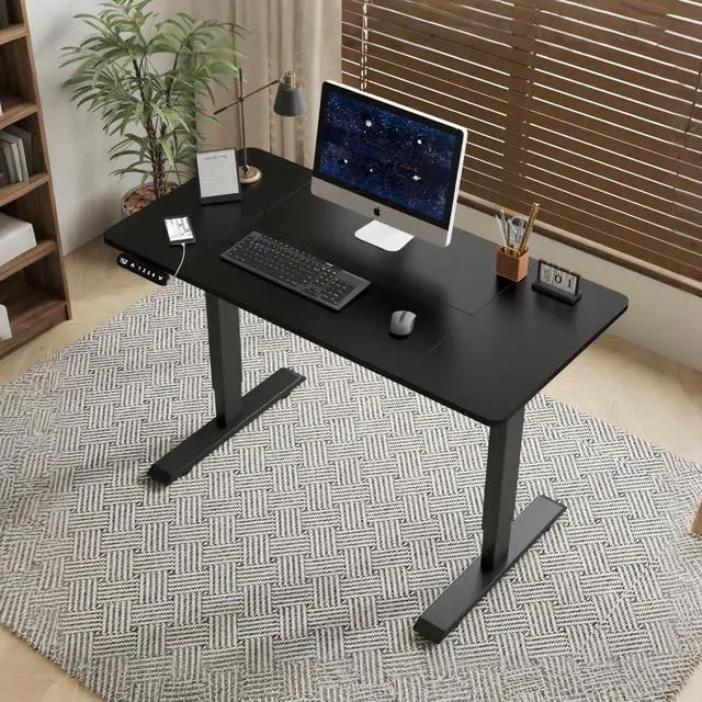 Alt view image 5 of 7 - 55 Inch Electric Standing Computer Desk, Height Adjustable Gaming Desk for Home and Office Study, Walking Pad, Writing, Modern Wooden Desktop Uplift Table, Memory Height, Holds 176 lbsBlack