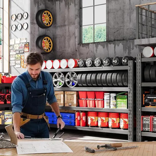 Alt view image 3 of 7 - 68W Garage Shelving Units, 8000LBS Storage Shelves Heavy Duty, 24" Deep Metal Shelving Rack, 4 Tier Tall Steel Industrial Shelving , Adjustable Standing Shelf for Warehouse / Shop 68"W x 24"D x 64"H