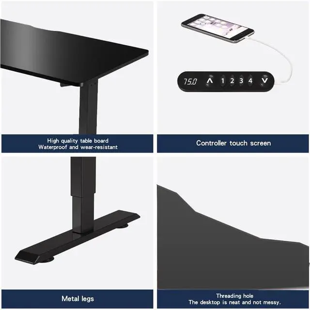 Alt view image 7 of 7 - 55 Inch Electric Standing Computer Desk, Height Adjustable Gaming Desk for Home and Office Study, Walking Pad, Writing, Modern Wooden Desktop Uplift Table, Memory Height, Holds 176 lbsBlack