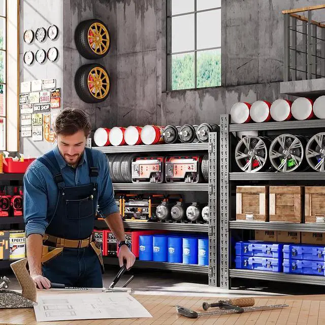 Alt view image 4 of 7 - 40W Metal Storage Shelves, 20 Deep Heavy Duty Garage Shelving Units, 4 Tier Storage rack shelf, Steel Tall Industrial Shelving , Adjustable Standing Shelf for Warehouse / Shop 40"W x 20"D x 60"H