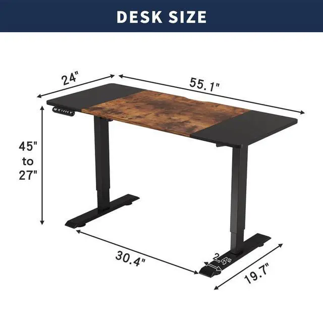 Alt view image 2 of 7 - 55 Inch Electric Standing Computer Desk, Height Adjustable Gaming Desk for Home and Office Study, Walking Pad, Writing, Modern Wooden Desktop Uplift Table, Memory Height, Holds 176 lbsBlack+Brown