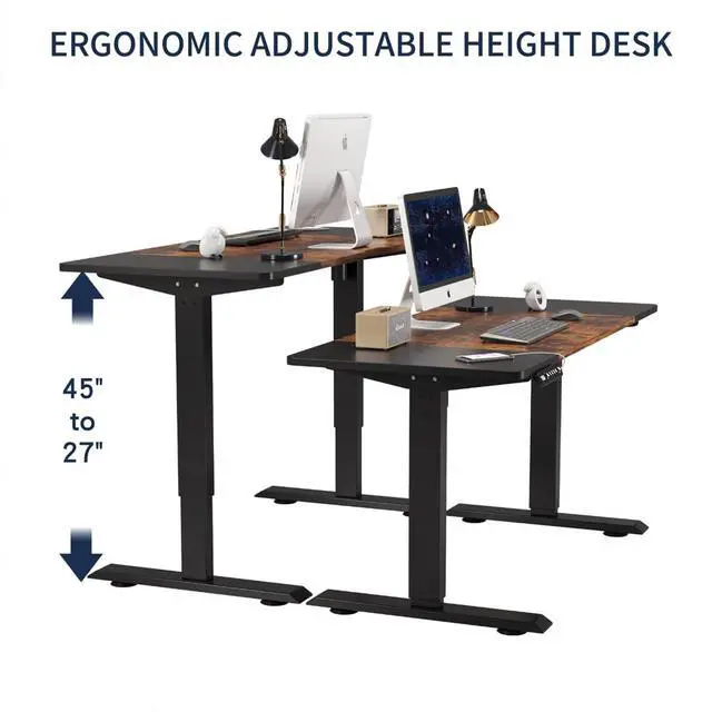 Alt view image 4 of 7 - 55 Inch Electric Standing Computer Desk, Height Adjustable Gaming Desk for Home and Office Study, Walking Pad, Writing, Modern Wooden Desktop Uplift Table, Memory Height, Holds 176 lbsBlack+Brown