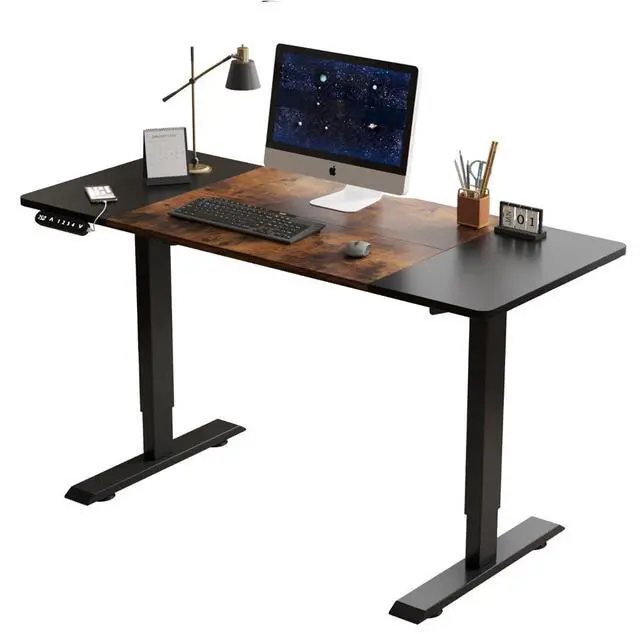 Alt view image 5 of 7 - 55 Inch Electric Standing Computer Desk, Height Adjustable Gaming Desk for Home and Office Study, Walking Pad, Writing, Modern Wooden Desktop Uplift Table, Memory Height, Holds 176 lbsBlack+Brown