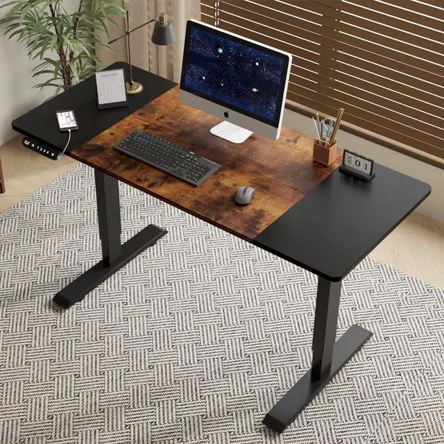 Alt view image 6 of 7 - 55 Inch Electric Standing Computer Desk, Height Adjustable Gaming Desk for Home and Office Study, Walking Pad, Writing, Modern Wooden Desktop Uplift Table, Memory Height, Holds 176 lbsBlack+Brown