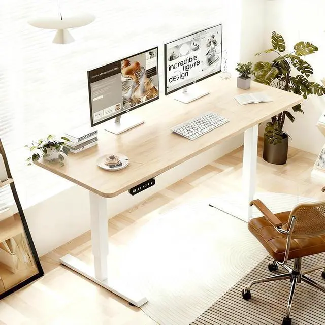 Main image of 55 Inch Electric Standing Computer Desk, Height Adjustable Gaming Desk for Home and Office Study, Walking Pad, Writing, Modern Wooden Desktop Uplift Table, Memory Height, Holds 176 lbsOak