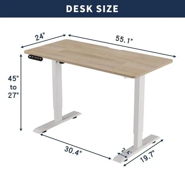 Alt view image 2 of 7 - 55 Inch Electric Standing Computer Desk, Height Adjustable Gaming Desk for Home and Office Study, Walking Pad, Writing, Modern Wooden Desktop Uplift Table, Memory Height, Holds 176 lbsOak