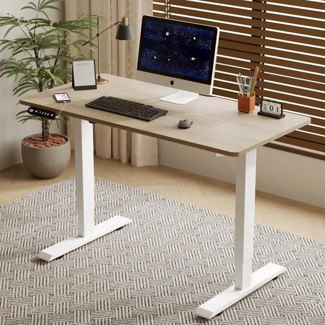 Alt view image 3 of 7 - 55 Inch Electric Standing Computer Desk, Height Adjustable Gaming Desk for Home and Office Study, Walking Pad, Writing, Modern Wooden Desktop Uplift Table, Memory Height, Holds 176 lbsOak