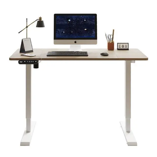 Alt view image 5 of 7 - 55 Inch Electric Standing Computer Desk, Height Adjustable Gaming Desk for Home and Office Study, Walking Pad, Writing, Modern Wooden Desktop Uplift Table, Memory Height, Holds 176 lbsOak