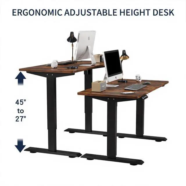 Alt view image 3 of 7 - 48 Inch Electric Standing Computer Desk, Height Adjustable Gaming Desk for Home and Office Study, Walking Pad, Writing, Modern Wooden Desktop Uplift Table, Memory Height, Holds 176 lbsBrown