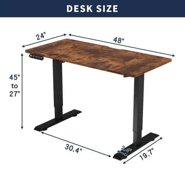Alt view image 2 of 7 - 48 Inch Electric Standing Computer Desk, Height Adjustable Gaming Desk for Home and Office Study, Walking Pad, Writing, Modern Wooden Desktop Uplift Table, Memory Height, Holds 176 lbsBrown