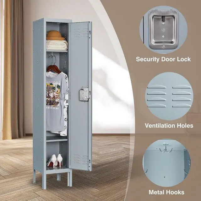 Alt view image 4 of 7 - Metal Storage Locker, Metal Locker with 1 Doors, 66" Tall Steel Storage Lockers for Employees, Locker Storage Cabinets Organizer for School, Gym, Home Office, Staff