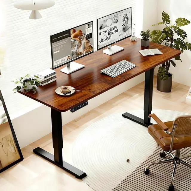 Main image of 55 Inch Electric Standing Computer Desk, Height Adjustable Gaming Desk for Home and Office Study, Walking Pad, Writing, Modern Wooden Desktop Uplift Table, Memory Height, Holds 176 lbsBrown
