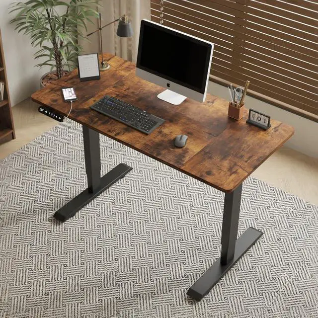 Alt view image 2 of 7 - 55 Inch Electric Standing Computer Desk, Height Adjustable Gaming Desk for Home and Office Study, Walking Pad, Writing, Modern Wooden Desktop Uplift Table, Memory Height, Holds 176 lbsBrown