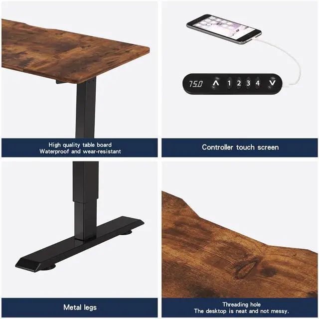 Alt view image 5 of 7 - 55 Inch Electric Standing Computer Desk, Height Adjustable Gaming Desk for Home and Office Study, Walking Pad, Writing, Modern Wooden Desktop Uplift Table, Memory Height, Holds 176 lbsBrown