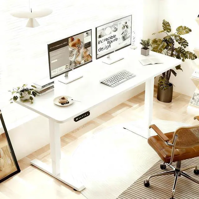 Main image of 55 Inch Electric Standing Computer Desk, Height Adjustable Gaming Desk for Home and Office Study, Walking Pad, Writing, Modern Wooden Desktop Uplift Table, Memory Height, Holds 220 White
