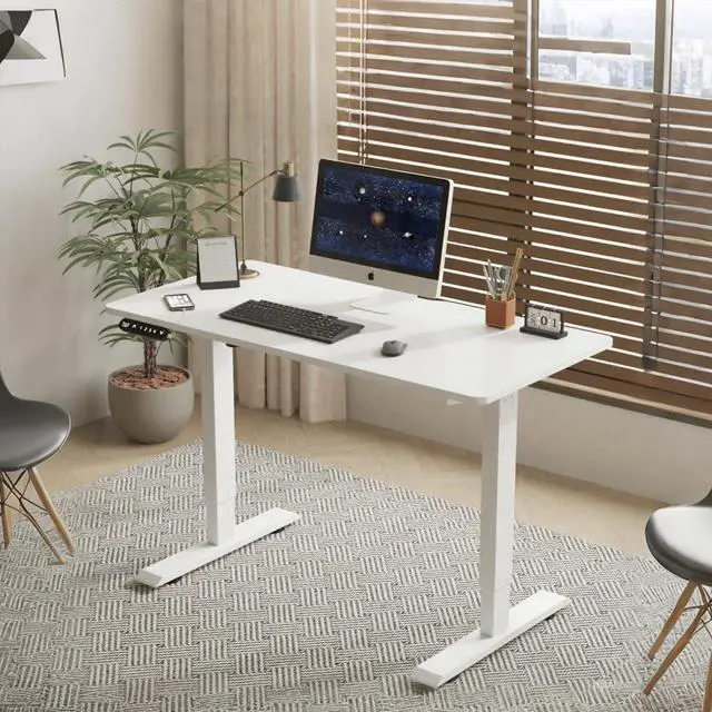 Alt view image 3 of 7 - 55 Inch Electric Standing Computer Desk, Height Adjustable Gaming Desk for Home and Office Study, Walking Pad, Writing, Modern Wooden Desktop Uplift Table, Memory Height, Holds 220 White