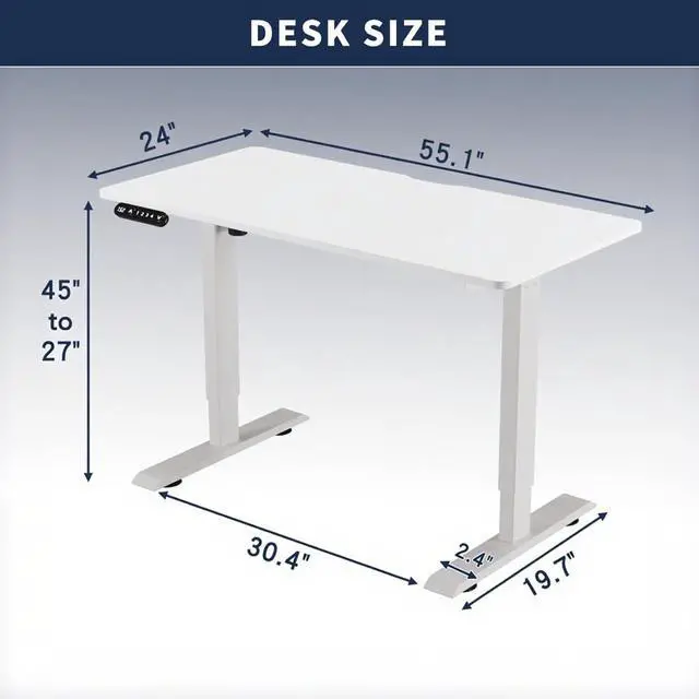 Alt view image 2 of 7 - 55 Inch Electric Standing Computer Desk, Height Adjustable Gaming Desk for Home and Office Study, Walking Pad, Writing, Modern Wooden Desktop Uplift Table, Memory Height, Holds 220 White