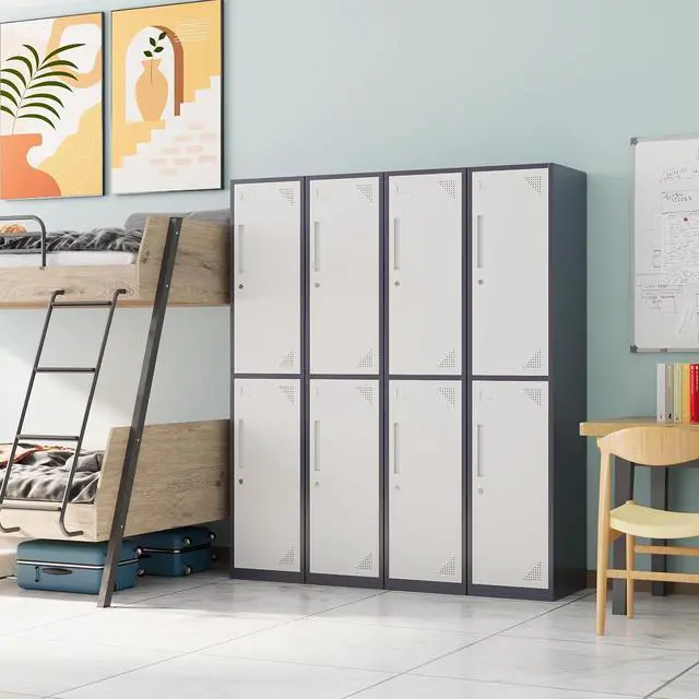Alt view image 6 of 7 - Metal Storage Locker, Metal Locker with 2 Doors, 71"" Tall Steel Storage Lockers for Employees, Locker Storage Cabinets Organizer for School, Gym, Home Office, Staff, White & Grey