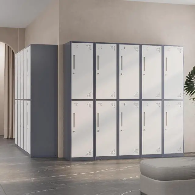 Alt view image 7 of 7 - Metal Storage Locker, Metal Locker with 2 Doors, 71"" Tall Steel Storage Lockers for Employees, Locker Storage Cabinets Organizer for School, Gym, Home Office, Staff, White & Grey