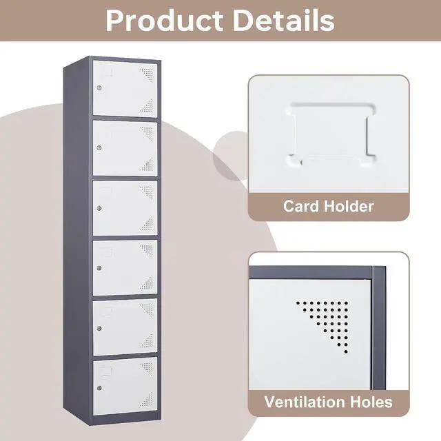 Alt view image 5 of 6 - Metal Storage Locker, Metal Lockers with 6 Doors, 71" Tall Steel Storage Cabinet Organizer for Employees, School, Gym, Home Office, Staff