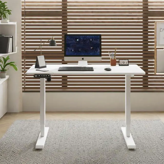 Alt view image 4 of 7 - 55 Inch Electric Standing Computer Desk, Height Adjustable Gaming Desk for Home and Office Study, Walking Pad, Writing, Modern Wooden Desktop Uplift Table, Memory Height, Holds 220 White