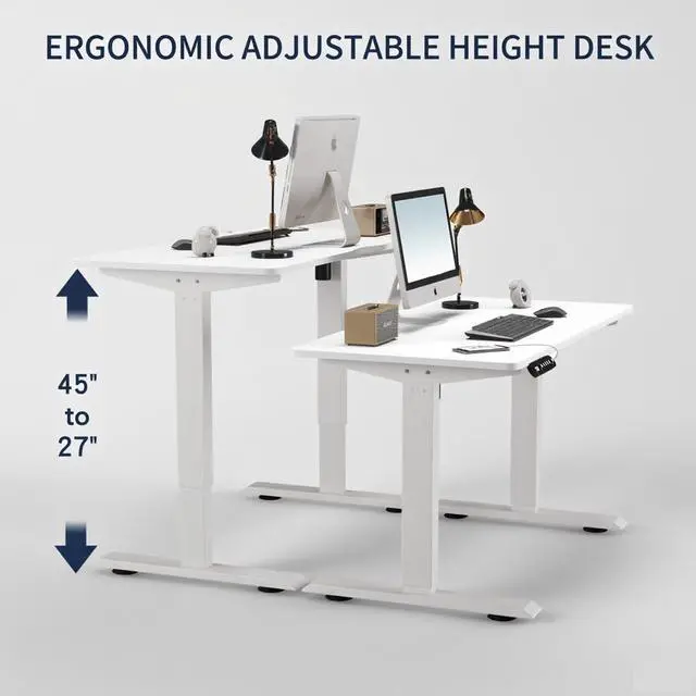 Alt view image 5 of 7 - 55 Inch Electric Standing Computer Desk, Height Adjustable Gaming Desk for Home and Office Study, Walking Pad, Writing, Modern Wooden Desktop Uplift Table, Memory Height, Holds 220 White