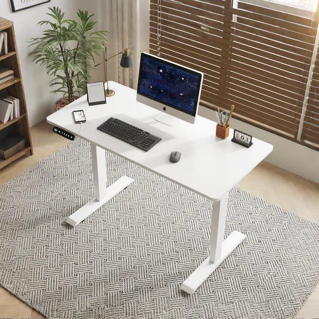 Alt view image 6 of 7 - 55 Inch Electric Standing Computer Desk, Height Adjustable Gaming Desk for Home and Office Study, Walking Pad, Writing, Modern Wooden Desktop Uplift Table, Memory Height, Holds 220 White