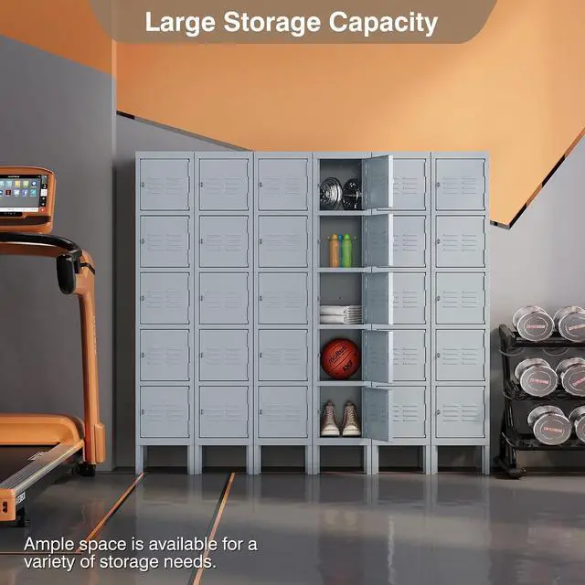 Alt view image 5 of 7 - Metal Storage Locker, Metal Lockers with 5 Doors, 66" Tall Steel Storage Cabinet for Employees, Locking Cabinets Organizer for School, Gym, Home Office, Staff