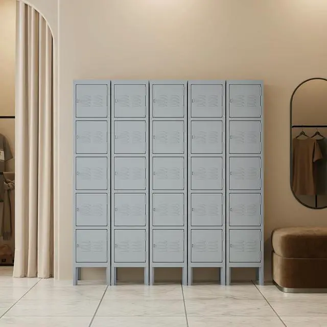 Alt view image 7 of 7 - Metal Storage Locker, Metal Lockers with 5 Doors, 66" Tall Steel Storage Cabinet for Employees, Locking Cabinets Organizer for School, Gym, Home Office, Staff