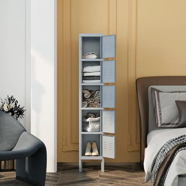 Alt view image 6 of 7 - Metal Storage Locker, Metal Lockers with 5 Doors, 66" Tall Steel Storage Cabinet for Employees, Locking Cabinets Organizer for School, Gym, Home Office, Staff