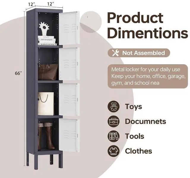 Alt view image 3 of 7 - Metal Storage Locker, Metal Lockers with 4 Doors, 71" Tall Steel Storages Lockers for Employees, Storage Cabinets Organizer for School, Gym, Home Office, Staff