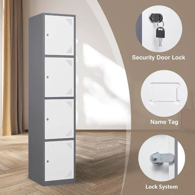 Alt view image 4 of 7 - Metal Storage Locker, Metal Lockers with 4 Doors, 71" Tall Steel Storages Lockers for Employees, Storage Cabinets Organizer for School, Gym, Home Office, Staff