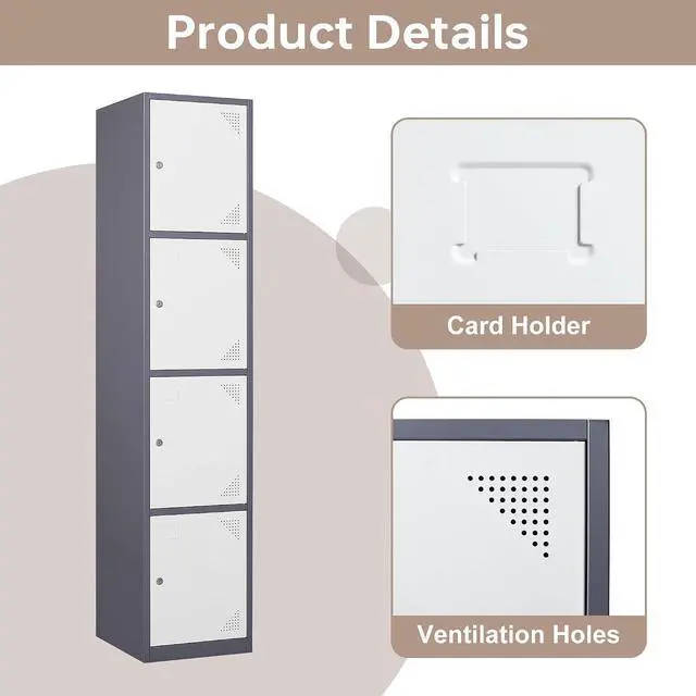 Alt view image 5 of 7 - Metal Storage Locker, Metal Lockers with 4 Doors, 71" Tall Steel Storages Lockers for Employees, Storage Cabinets Organizer for School, Gym, Home Office, Staff