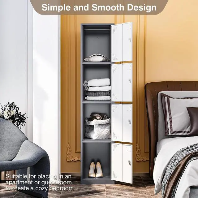Alt view image 6 of 7 - Metal Storage Locker, Metal Lockers with 4 Doors, 71" Tall Steel Storages Lockers for Employees, Storage Cabinets Organizer for School, Gym, Home Office, Staff