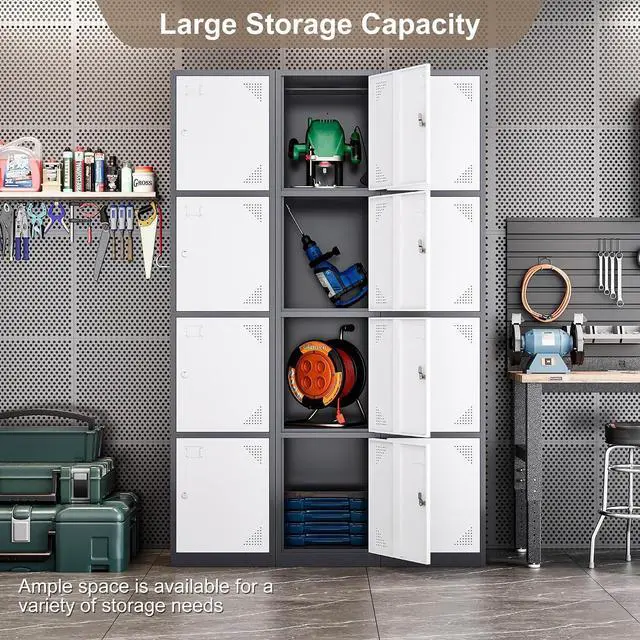 Alt view image 7 of 7 - Metal Storage Locker, Metal Lockers with 4 Doors, 71" Tall Steel Storages Lockers for Employees, Storage Cabinets Organizer for School, Gym, Home Office, Staff