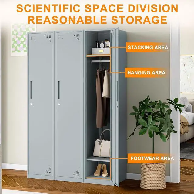 Alt view image 4 of 7 - Metal Storage Locker, Metal Locker with 1 Doors, 71" Tall Steel Storage Lockers for Employees, Locker Storage Cabinets Organizer for School, Gym, Home Office, Staff