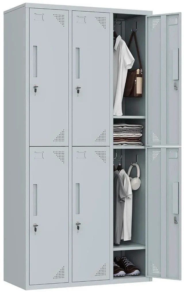 Main image of Metal Storage Locker, Metal Locker with 6 Doors, 71" Tall Steel Storage Lockers for Employees, Large Locker Storage Cabinets Organizer for School, Gym, Home Office, Staff