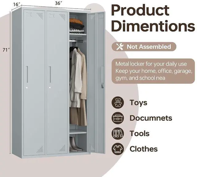 Alt view image 3 of 6 - Metal Storage Locker, Metal Locker with 6 Doors, 71" Tall Steel Storage Lockers for Employees, Large Locker Storage Cabinets Organizer for School, Gym, Home Office, Staff