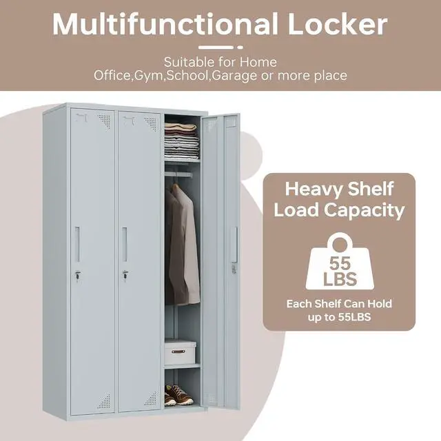 Alt view image 4 of 6 - Metal Storage Locker, Metal Locker with 6 Doors, 71" Tall Steel Storage Lockers for Employees, Large Locker Storage Cabinets Organizer for School, Gym, Home Office, Staff