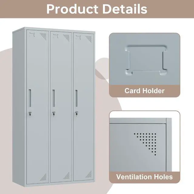 Alt view image 5 of 6 - Metal Storage Locker, Metal Locker with 6 Doors, 71" Tall Steel Storage Lockers for Employees, Large Locker Storage Cabinets Organizer for School, Gym, Home Office, Staff
