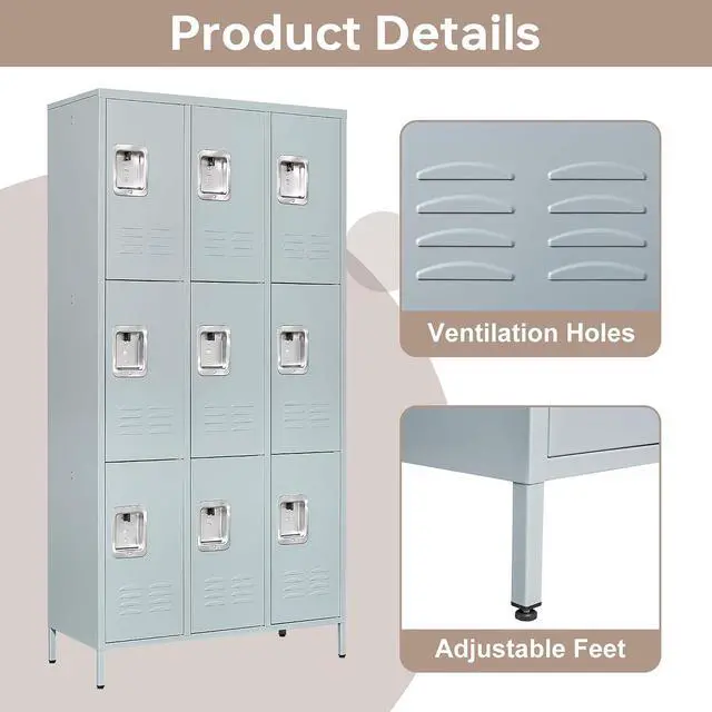 Alt view image 5 of 6 - Metal Storage Locker, Metal Locker with 9 Doors, 71" Tall Steel Storage Lockers for Employees, Large Locker Storage Cabinets Organizer for School, Gym, Home Office, Staff