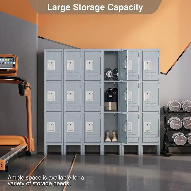 Alt view image 5 of 7 - Metal Storage Locker, Metal Locker with 3 Doors, 66" Tall Steel Storage Lockers for Employees, Locker Storage Cabinets Organizer for School, Gym, Home Office, Staff